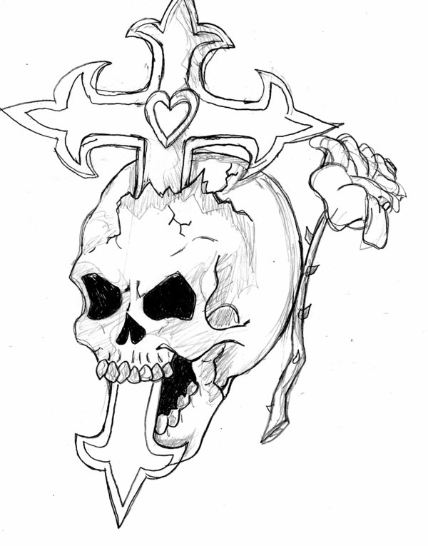 600x765 Skull,cross,and Rose By Haze510