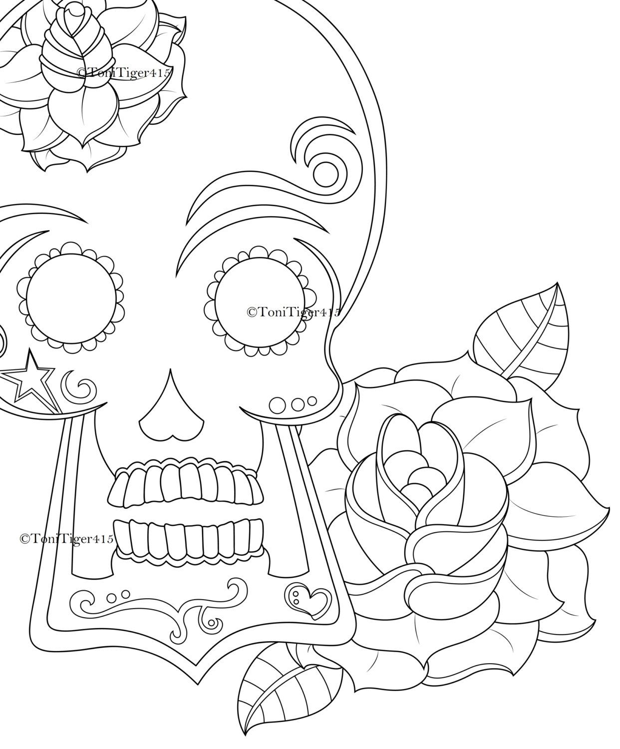 1242x1500 Skull With Rose, Day Of The Dead, Instant Digital Download