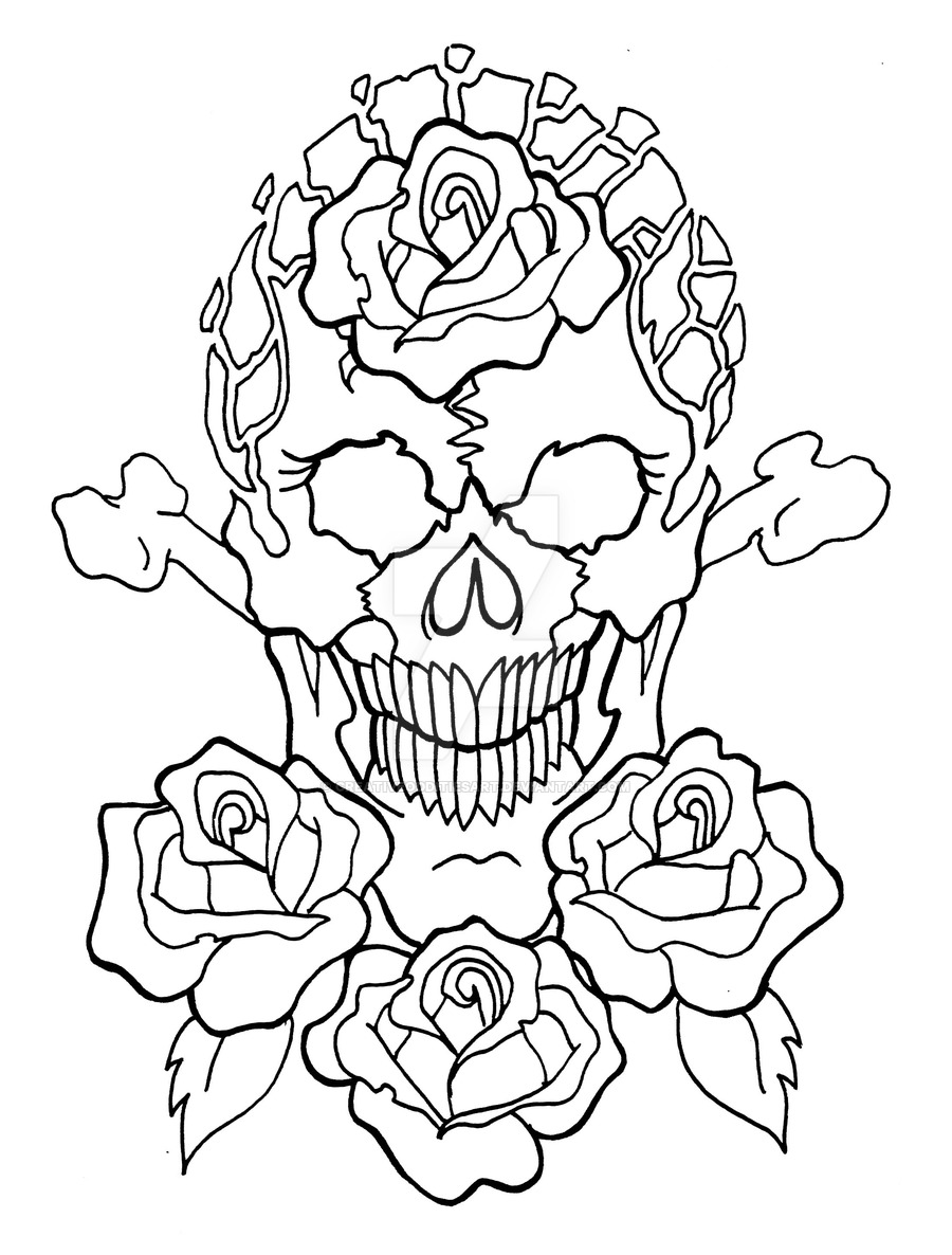 900x1186 Skull With Roses Tattoo Design By Creativeodditiesart
