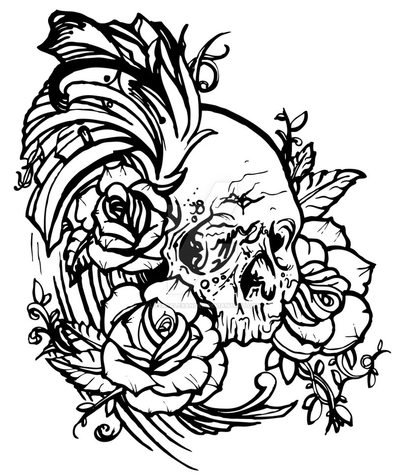 824x970 Skull.rose Tattoo By Lucasalexander