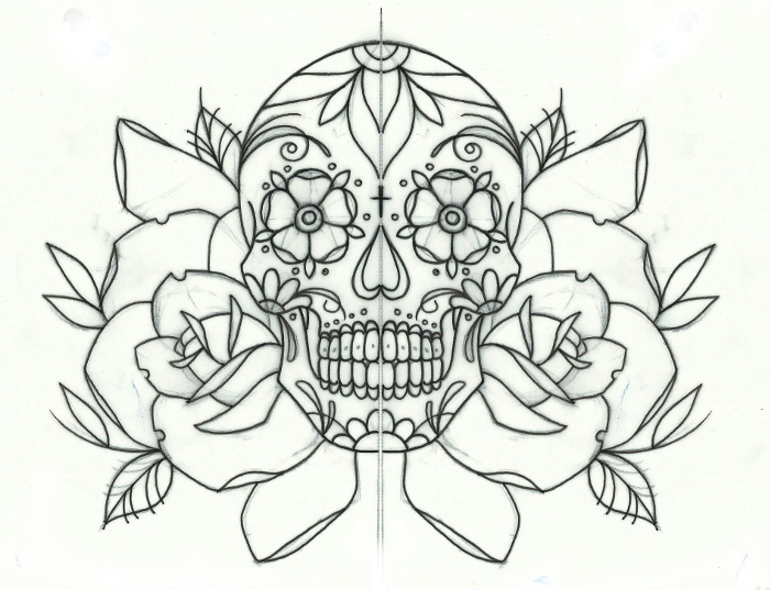 700x537 Candy Skull And Roses Tattoo Design In 2017 Real Photo, Pictures