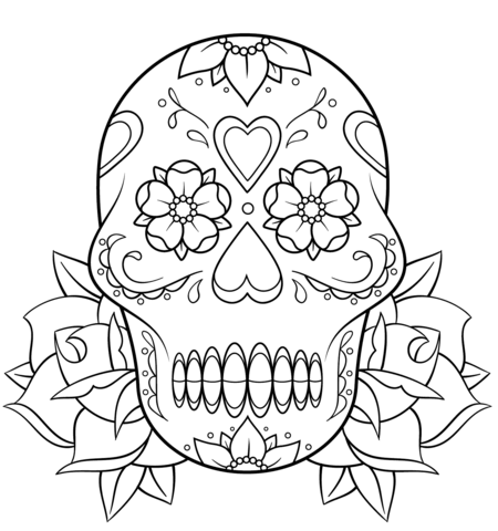 450x480 Sugar Skull And Roses Coloring Page Free Printable Coloring Pages