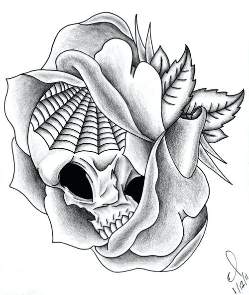 500x591 Coloring Sheets Skull Rose Flame