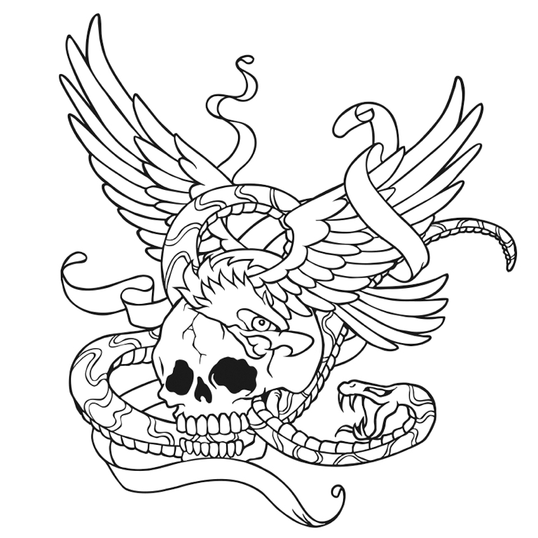 768x768 Skull With Wings And Snake Coloring Page Tattoo Colorfy App