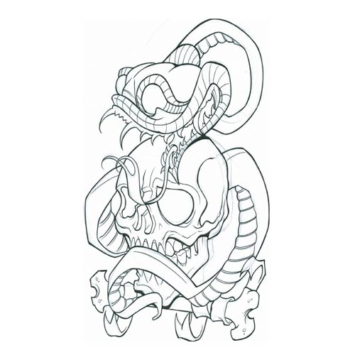 500x500 Black Outline Snake With Skull Tattoo Stencil