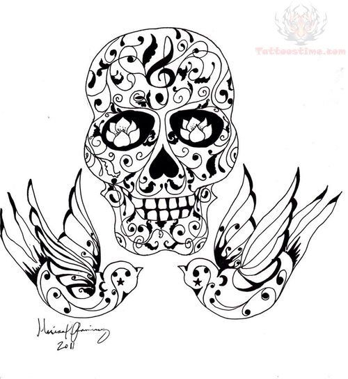 500x544 Collection Of Bird On Skull Tattoo Sketch