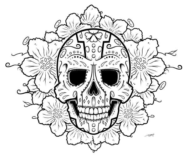 601x503 Sketch Style Black Ink Mexican Native Skull Tattoo Stylized