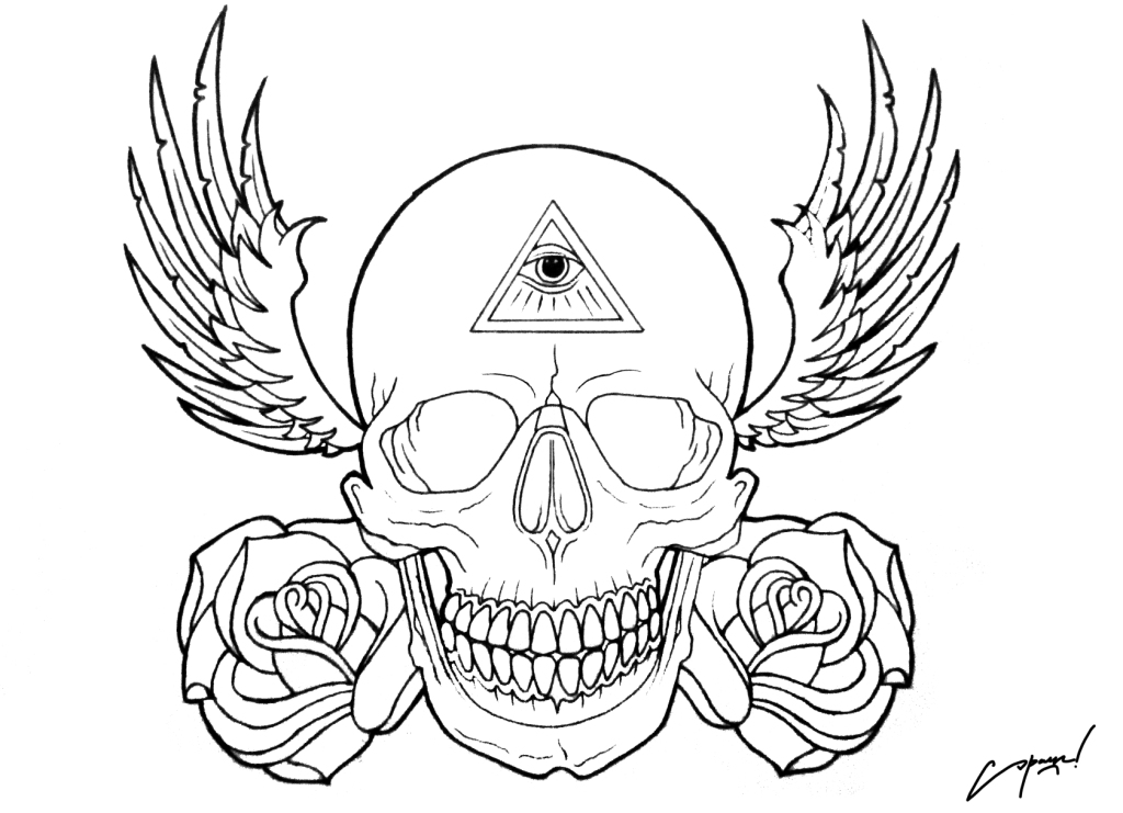 1024x741 Tattoo Flash Skull By Sparc666