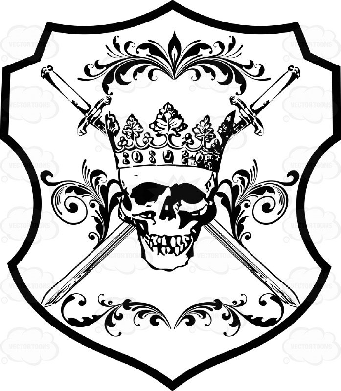 697x800 Black And White Skull Wearing A Cornet Crown And With Two Cross