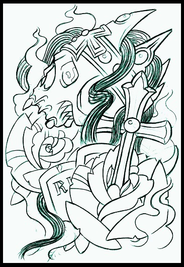 366x531 Skull With Crown And Roses Tattoo Design By Thirteen7s