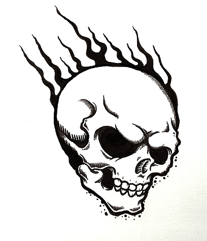 408x475 Flaming Skull By Horribleblack
