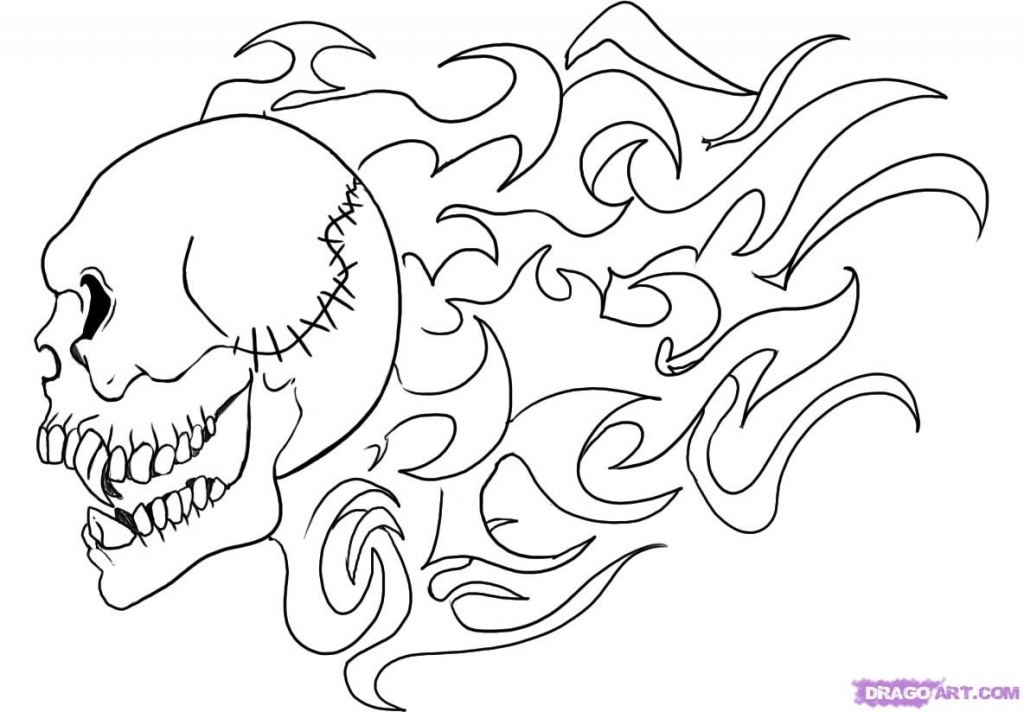 1024x712 How To Draw Flames How To Draw A Flaming Skull Step Step Skulls