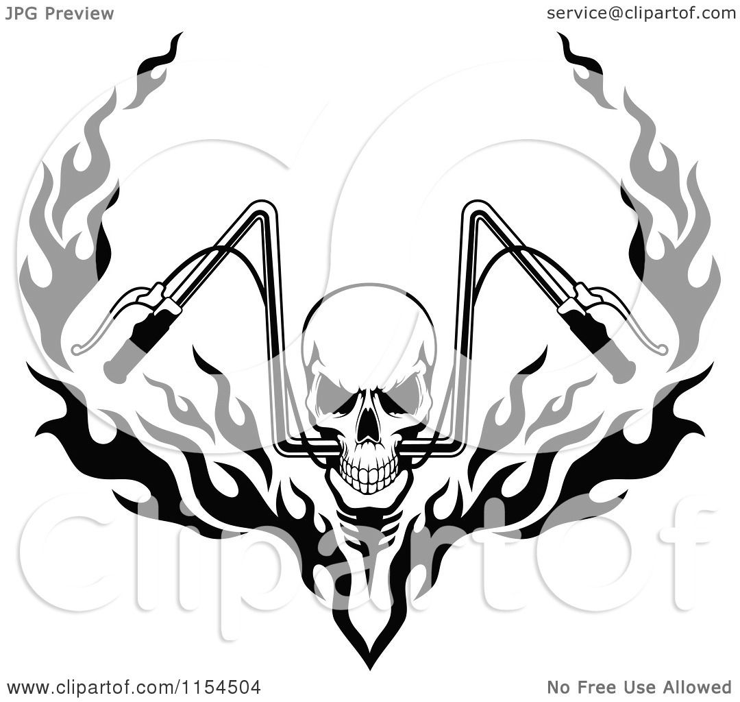 1080x1024 Clipart Of A Black And White Skull With Flaming Motorcycle