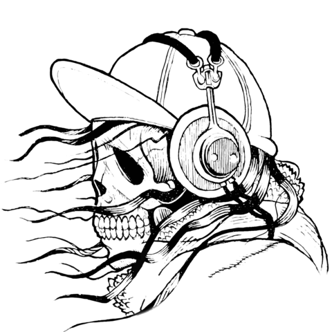 480x480 Skull In Cap And Headphones Coloring Page Free Printable