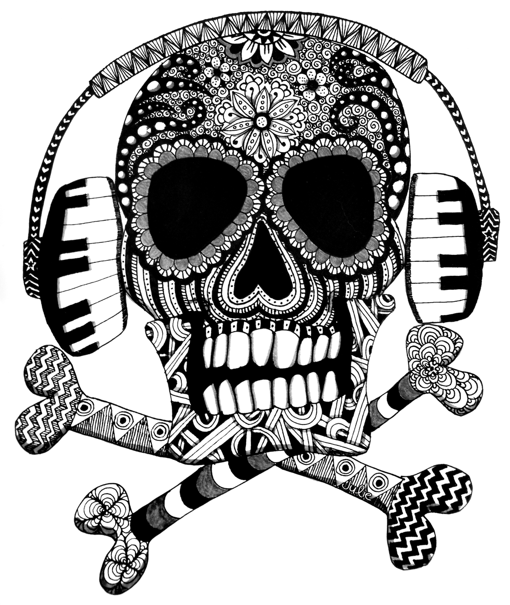 1024x1213 Zentangle Skull With Headphones By Starliteyes420