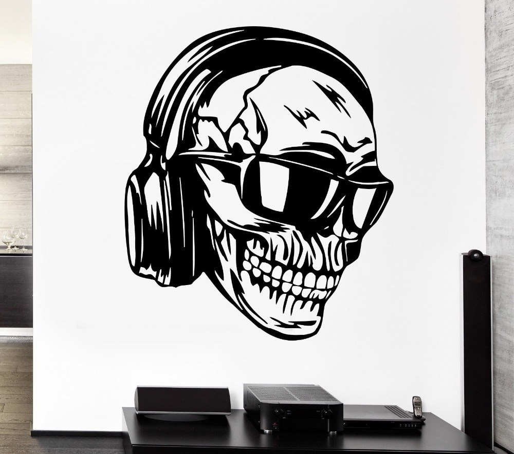 1000x884 Creative Skull Vinyl Wall Headphones Music Skull Glasses Cool