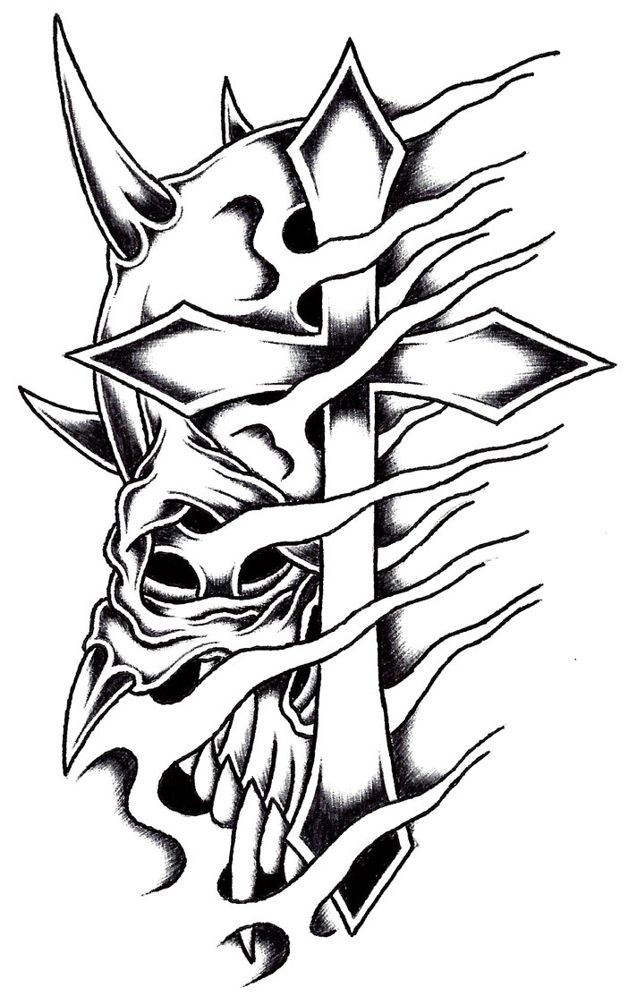 712x1123 Horned Cross Skull By Stark Sketches