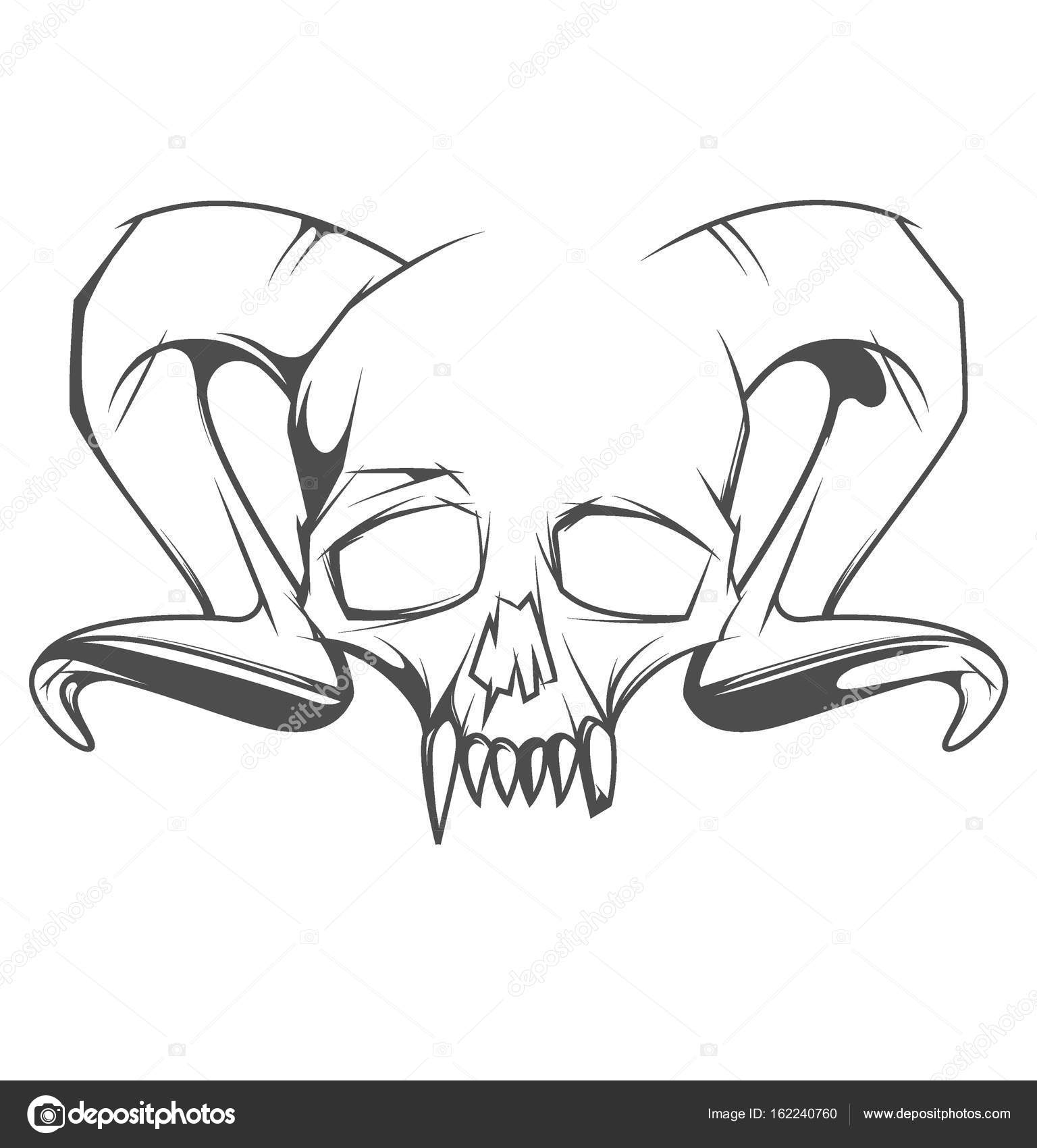 1536x1700 Human Skull With Horns And Sharp Teeth Stock Vector