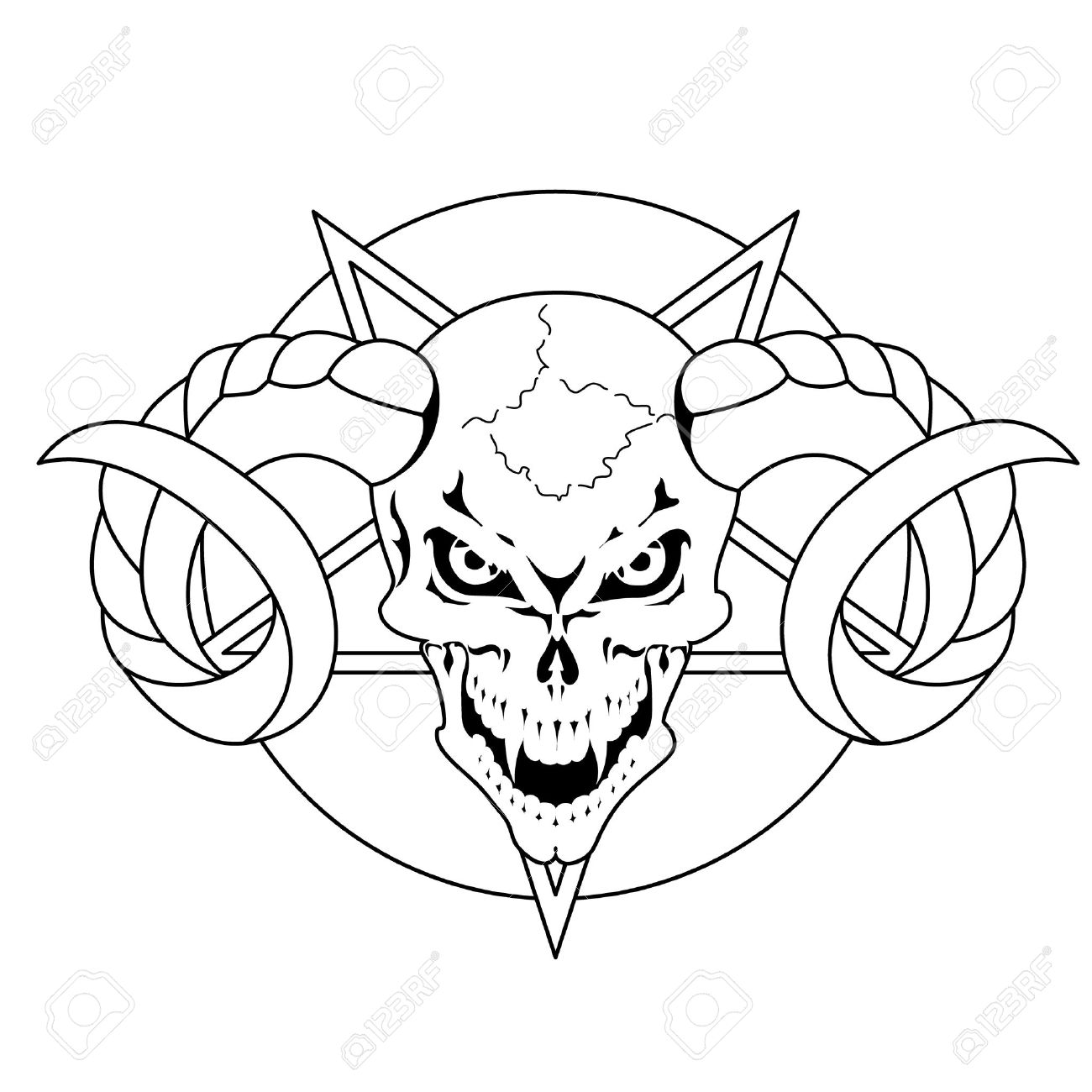 1300x1300 Skull With Horns Pentagram Royalty Free Cliparts, Vectors,