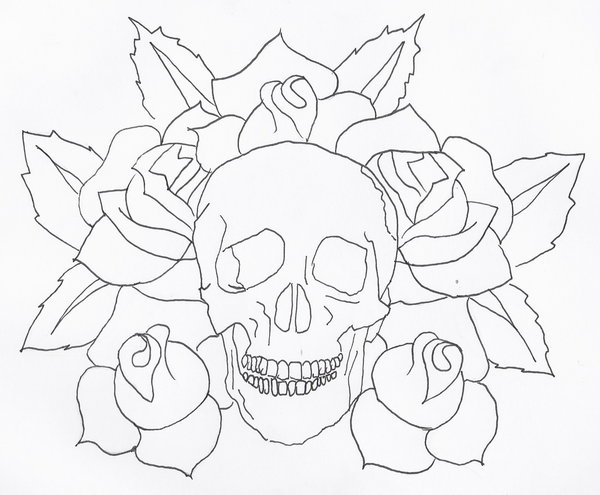 600x495 Skull And Roses Tat Sketch By 3ff3ct