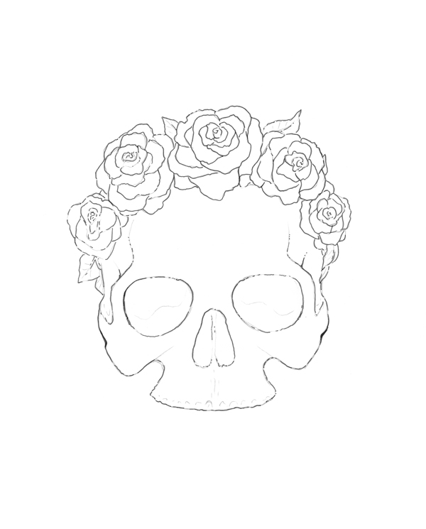 600x745 Use Ink Liners To Create A Skull And Roses Drawing