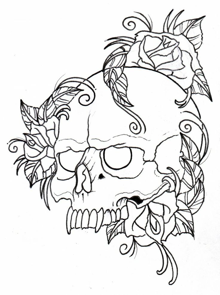 736x986 Skull And Roses Coloring Pages