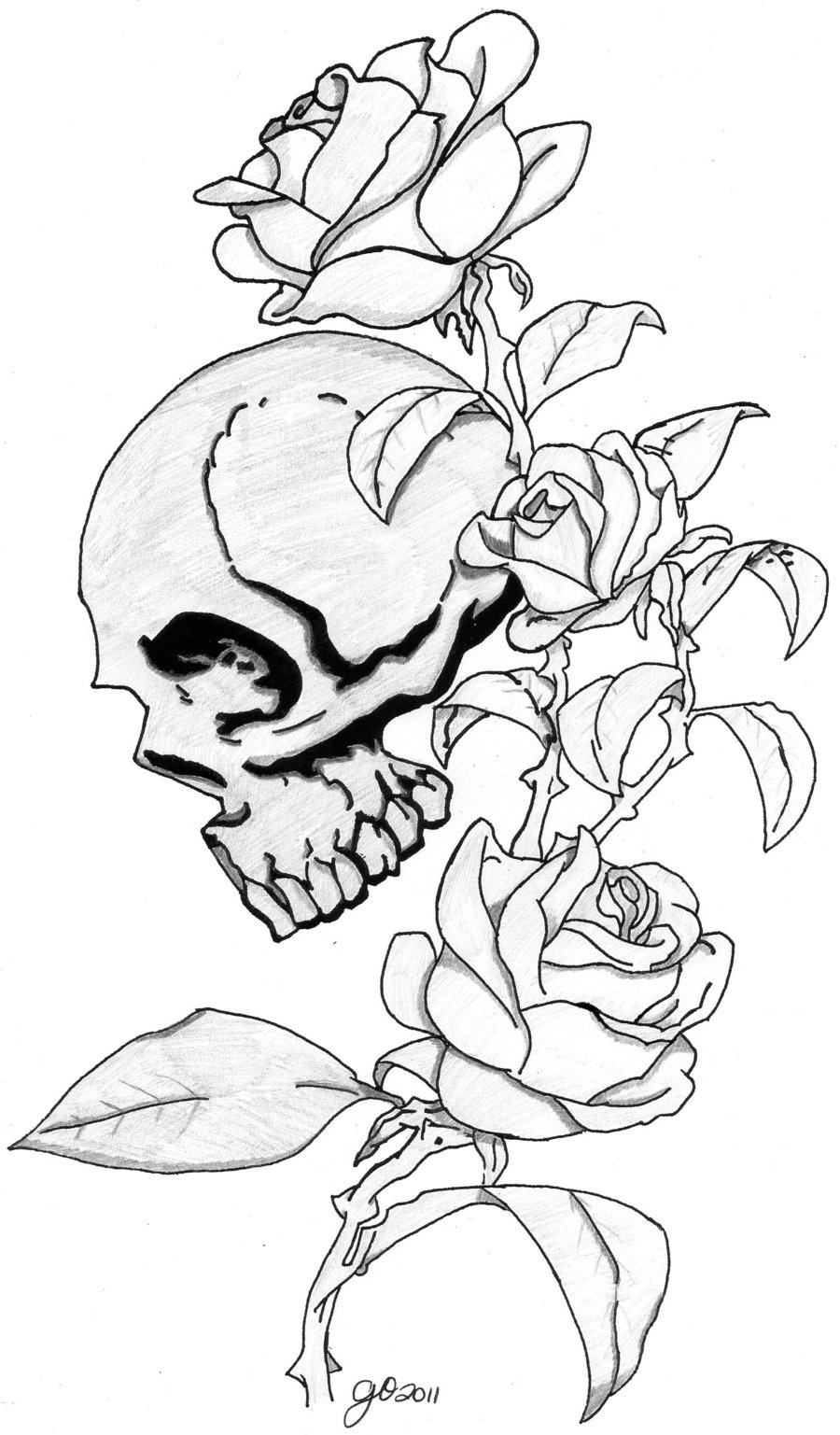 900x1537 Skull And Roses By Eltattooartist