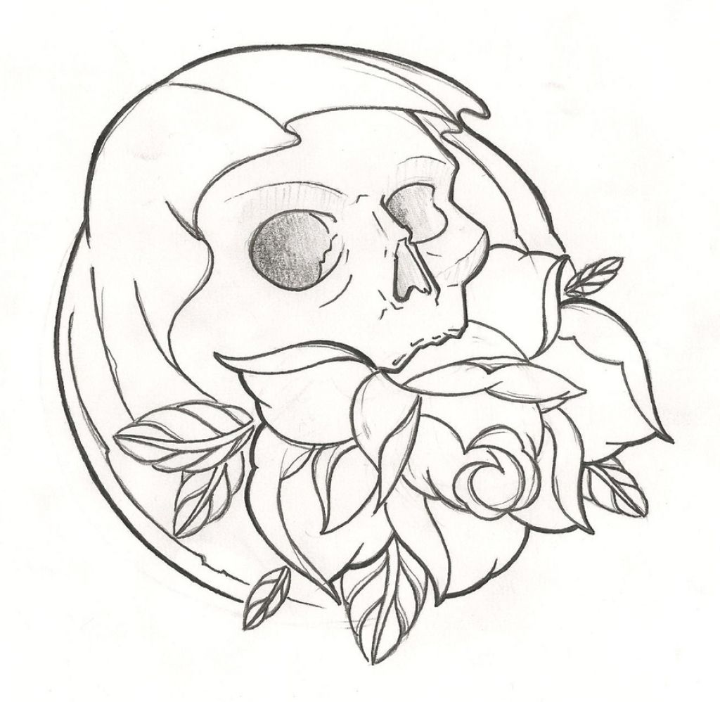 1024x998 Skull With Roses Drawings