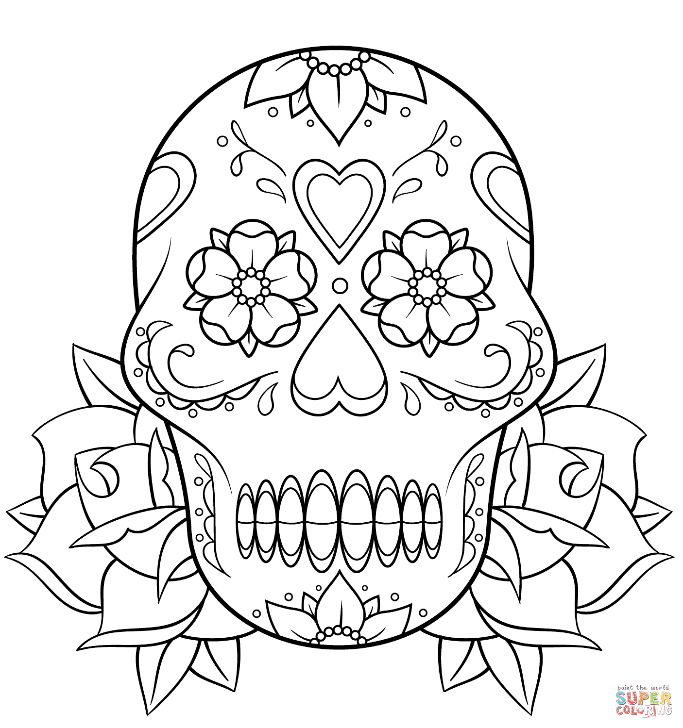 1406x1500 Sugar Skull With Roses Coloring Pages 309967