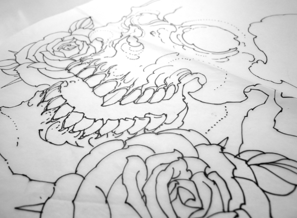 586x429 Tattoo Sketch From 2008, Skull Amp Roses Chris O'Donnell Tattoo
