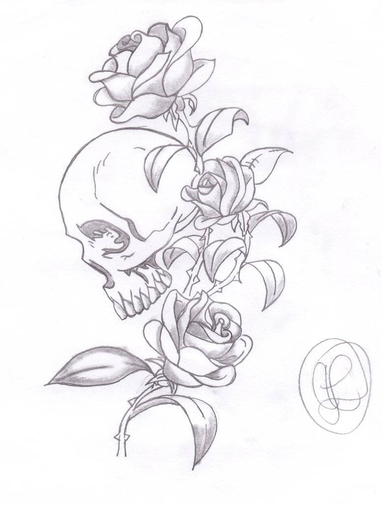 777x1028 Skull And Roses By Littlemissash