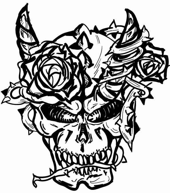 595x676 Skull Roses By Lodrix