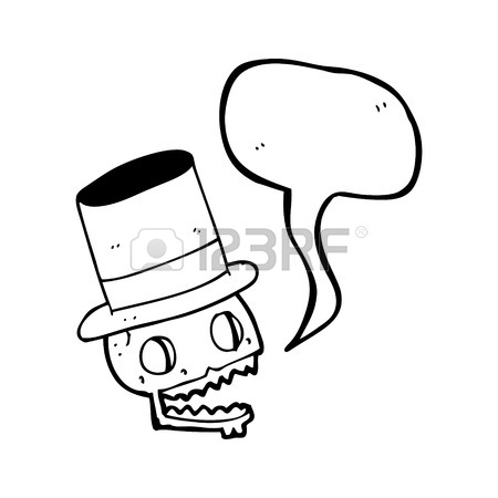 450x450 Freehand Drawn Speech Bubble Cartoon Skull Wearing Top Hat Royalty