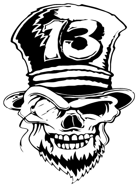 439x597 Number 13 Top Hat Skull Decal Sk5026