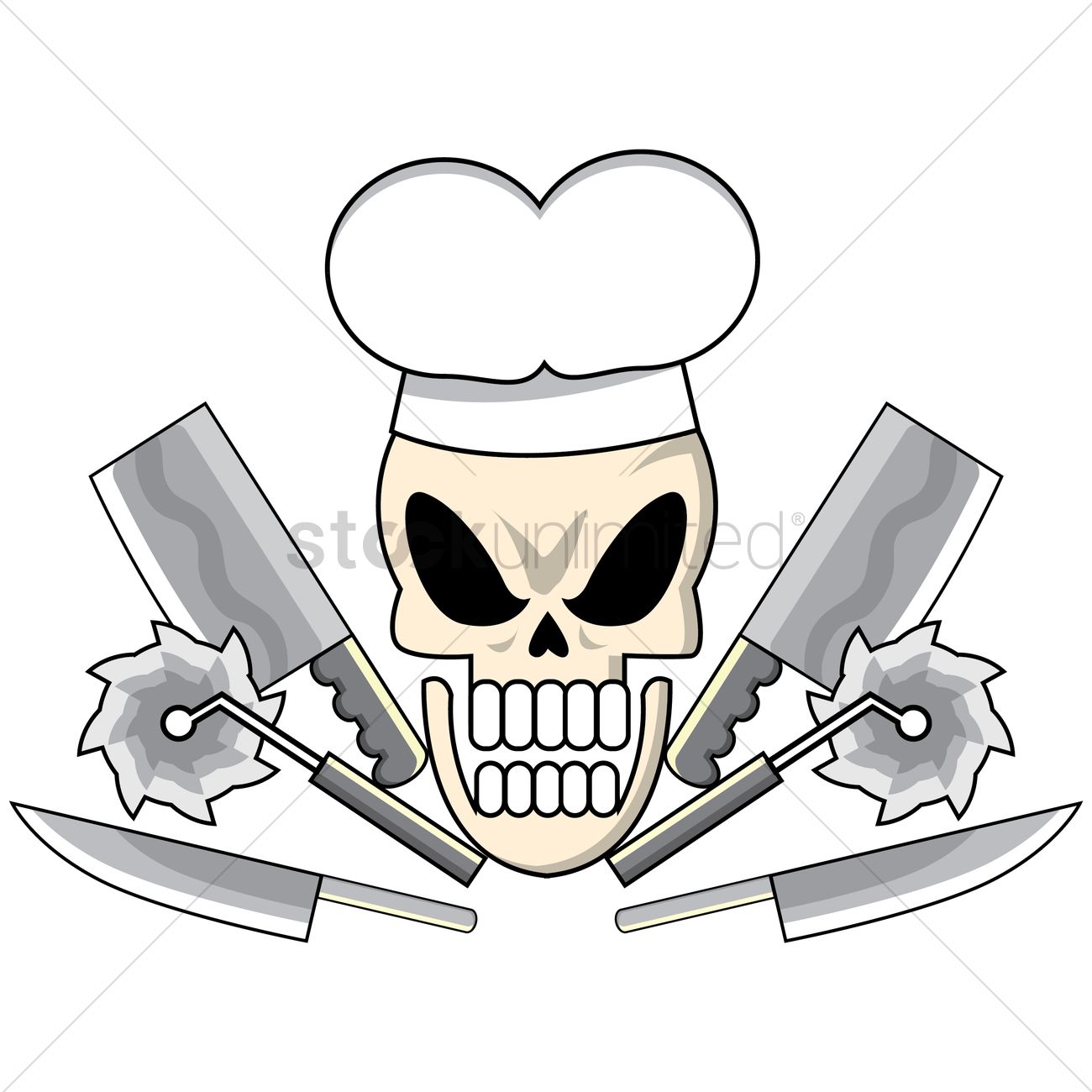 1300x1300 Skull With Chef Top Hat And Knives Vector Image