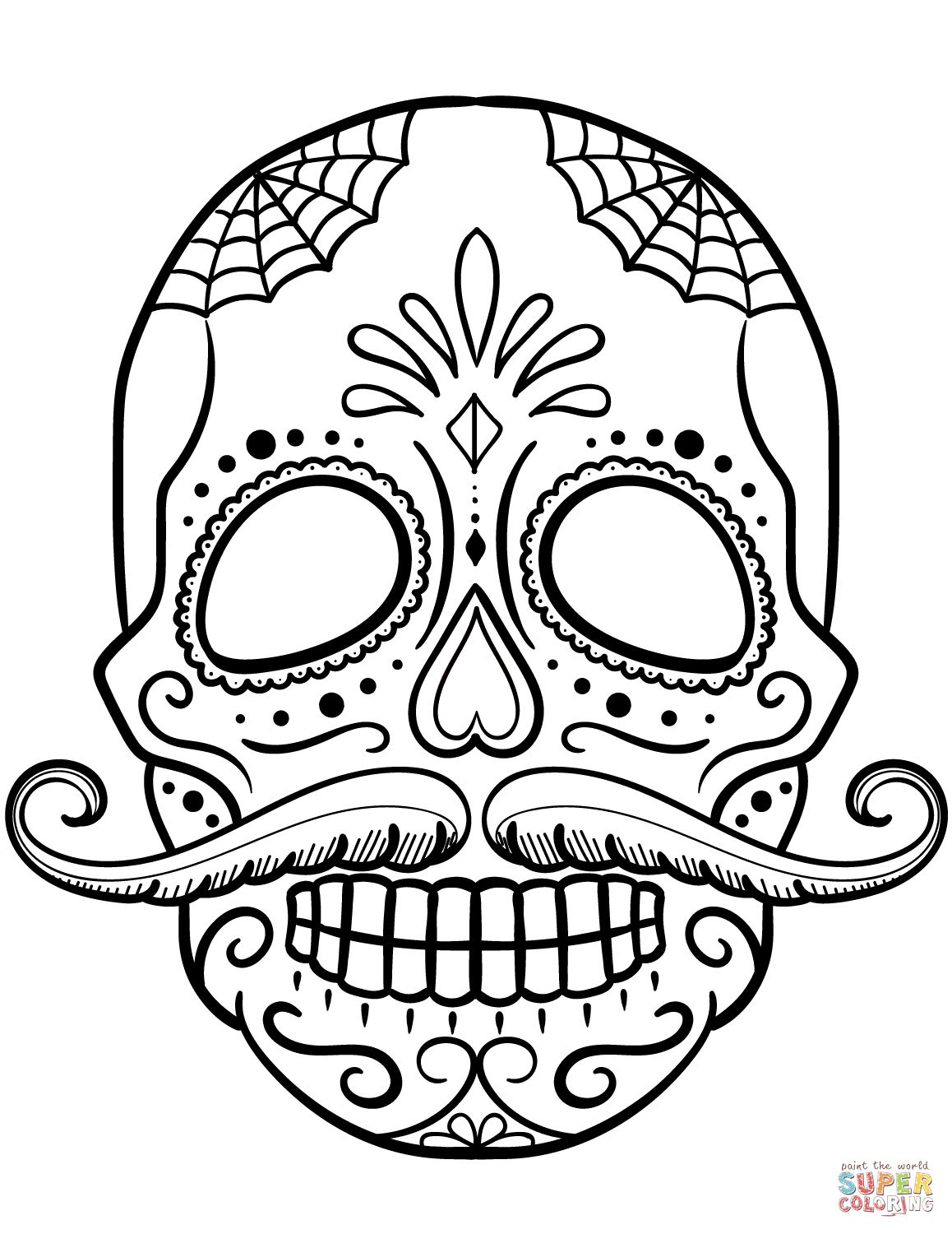 1158x1500 Sugar Skull With Mustache Coloring Page Free Printable Coloring