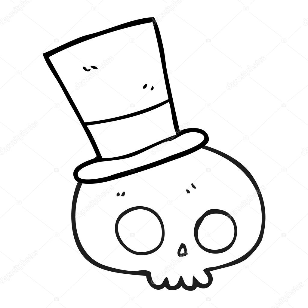 1024x1024 Black And White Cartoon Skull Wearing Top Hat Stock Vector