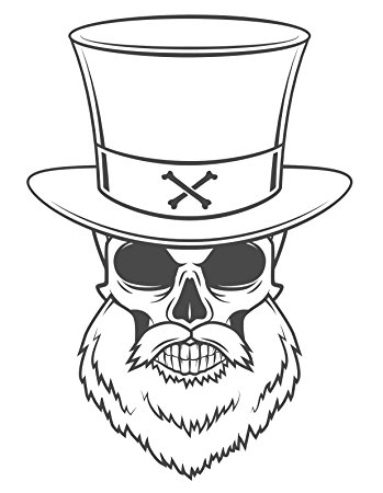 349x450 Black And White Bearded Skull With Top Hat Vinyl Decal