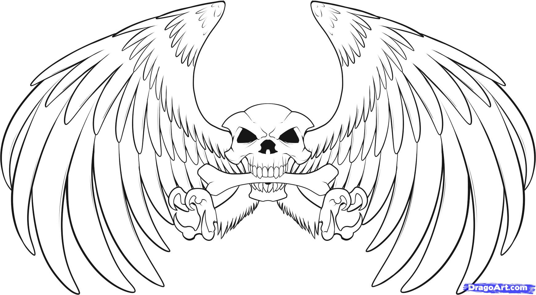 1742x959 Skull With Wings Drawing How To Draw A Skull With Wings, Step By