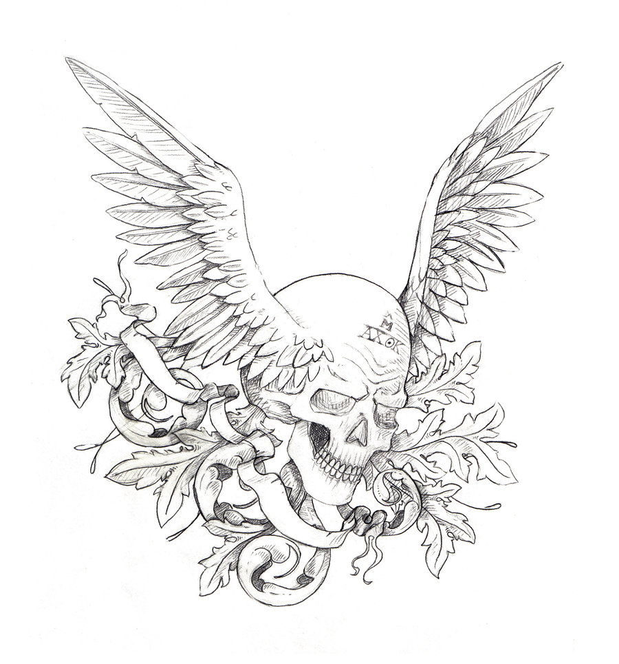 Skull With Wings Drawing at GetDrawings | Free download