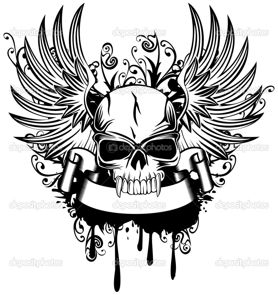 967x1024 Vector Image Skull With Wings And Patterns Skulls