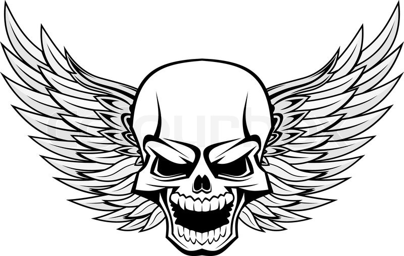 800x508 Danger Smiling Skull With Wings For Tattoo Design Stock Vector