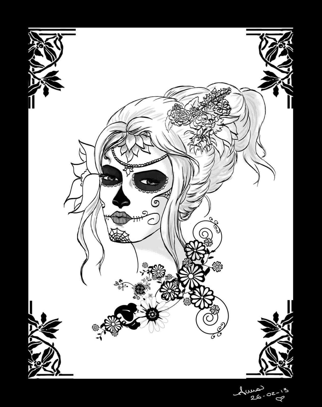 1264x1598 Sugar Skull And Roses Drawing Freespywarefixescom