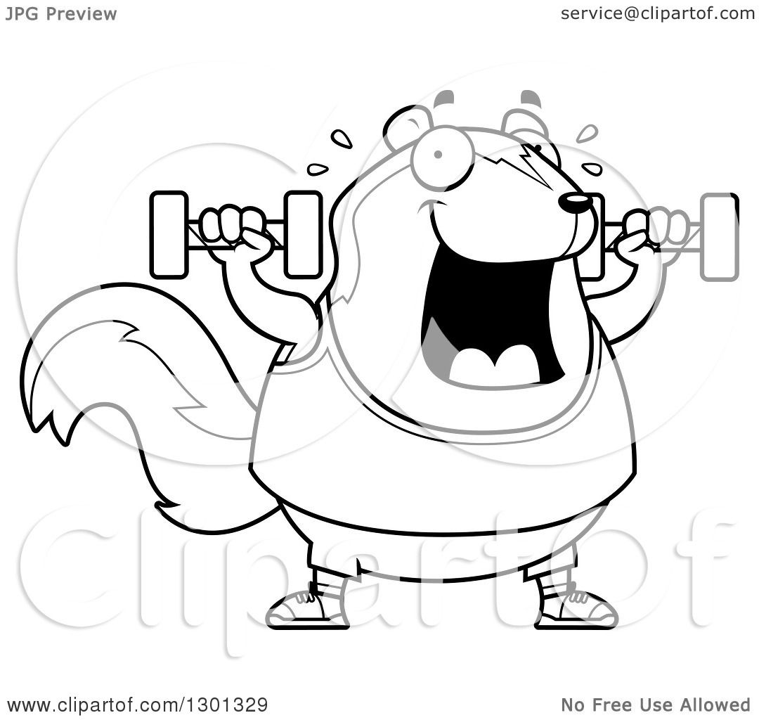 1080x1024 Outline Clipart Of A Cartoon Black And White Chubby Skunk Working