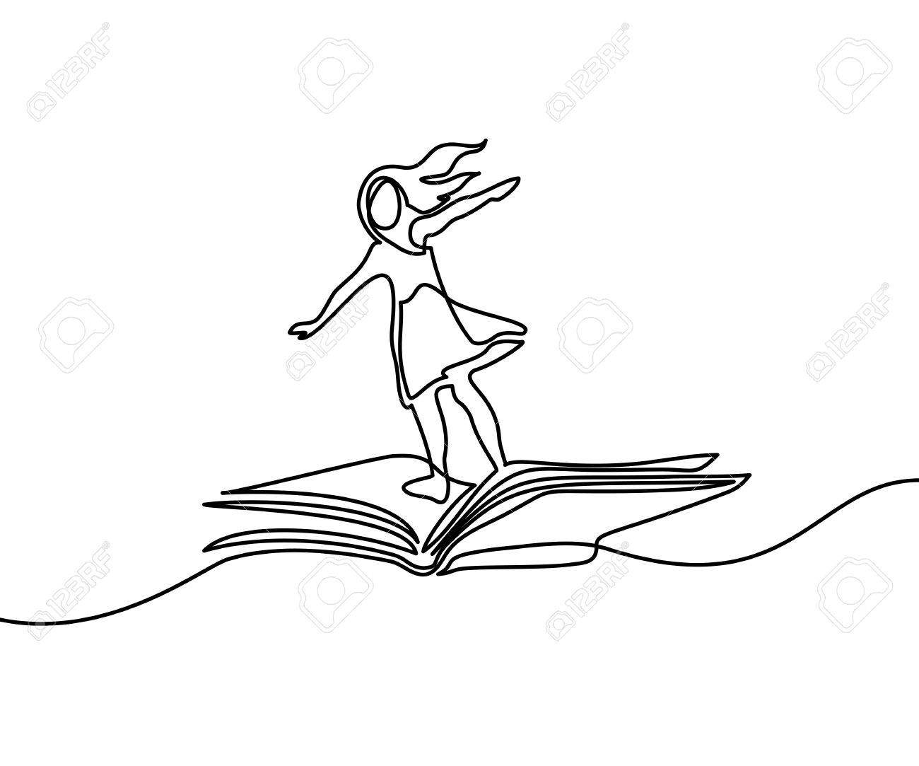 1300x1083 Little Girl Flying On Book In The Sky. Vector Illustration