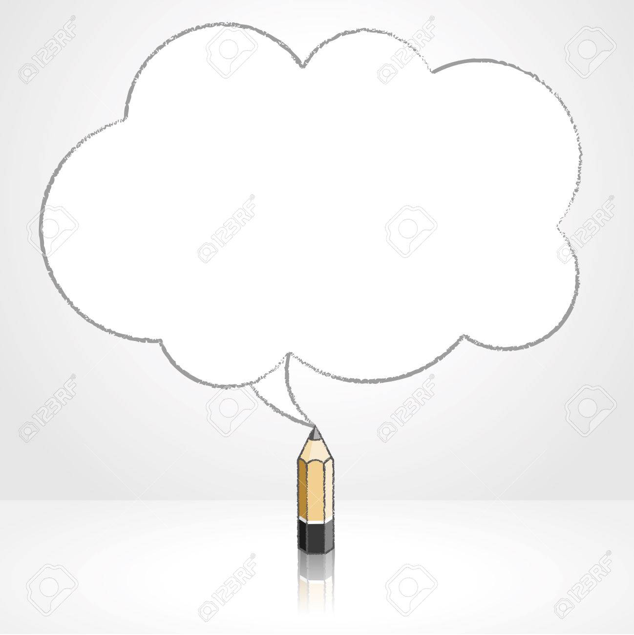 1298x1300 Wooden Lead Pencil With Reflection Drawing Fluffy Cloud Shaped