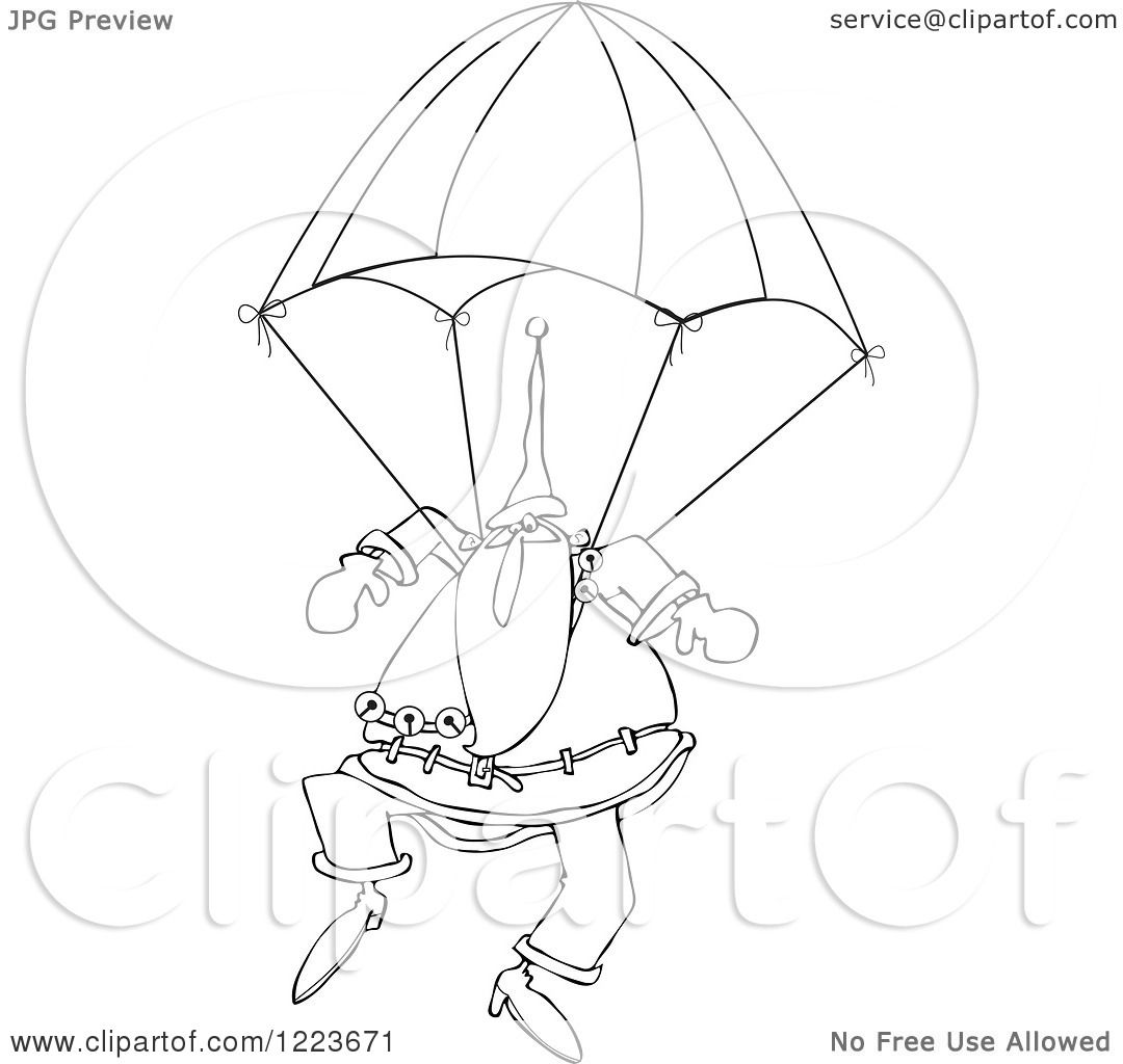 1080x1024 Clipart Of An Outlined Santa Descending With A Skydiving Parachute