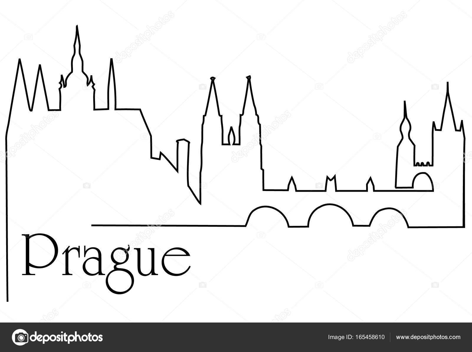 1600x1194 Prague City One Line Drawing Background Stock Vector Agnieszka