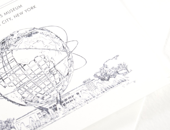 650x500 Queen's Museum, New York Skyline Wedding Invitations