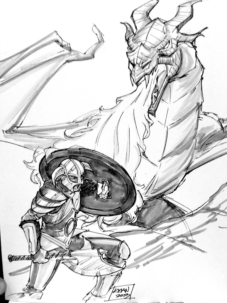 774x1032 Skyrim Dragon Fighting By Kieronogorman